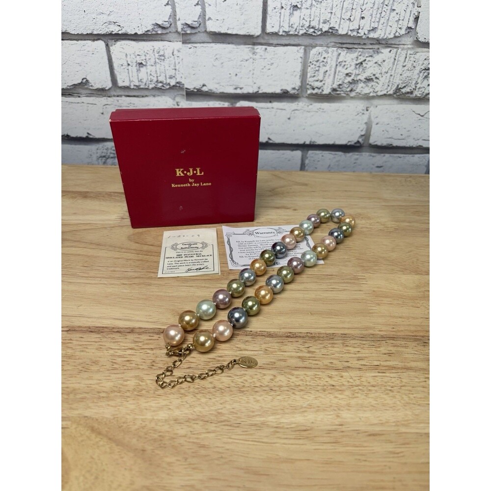 KENNETH JAY LANE KJL INAGURAL 2009 KNOTTED 14mm PASTEL GLASS PEARL 18" NECKLACE